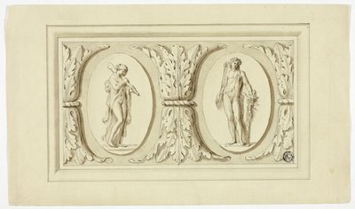 Two Medallions with Standing Figures of Omphale and Bacchus, Separated by Design of Acanthus Leaves by Giovanni Battista Cipriani