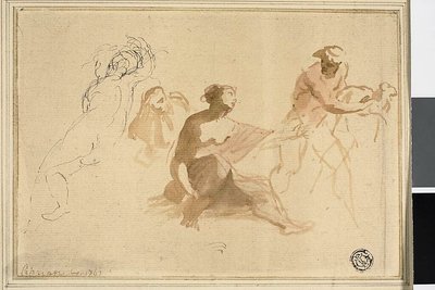 Two Sketches: Nude Child, Woman Reaching Toward Man with Lamb by Giovanni Battista Cipriani