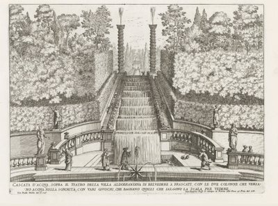 Cascade in the Gardens of Villa Aldobrandini in Frascati (Fontane delle ville di Frascati) by Giovanni Battista Falda