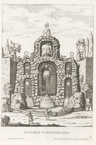 Fountain with Doves in the Gardens of Villa Doria Pamphilj in Rome by Giovanni Battista Falda