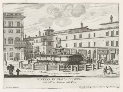 Fountain on Piazza Colonna in Rome (title on object: Fountain in Piazza Colonna) (series title: Fountains of Rome) by Giovanni Battista Falda