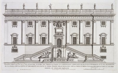 View of the Facade of Palazzo Senatorio in Piazza del Campidoglio, Rome, begun by Michelangelo Buonarroti and completed by Girolamo Rainaldi by Giovanni Battista Falda
