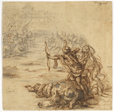 A battle scene outside a walled city, 17th century by Giovanni Battista Foggini