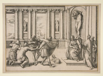Man Seated Beneath a Statue of Bacchus, Receiving an Audience by Giovanni Battista Franco (called Il Semolei)