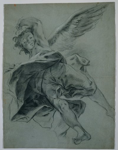 A Flying Angel (recto), Studies of Hands Playing Instruments (verso) by Giovanni Battista Piazzetta