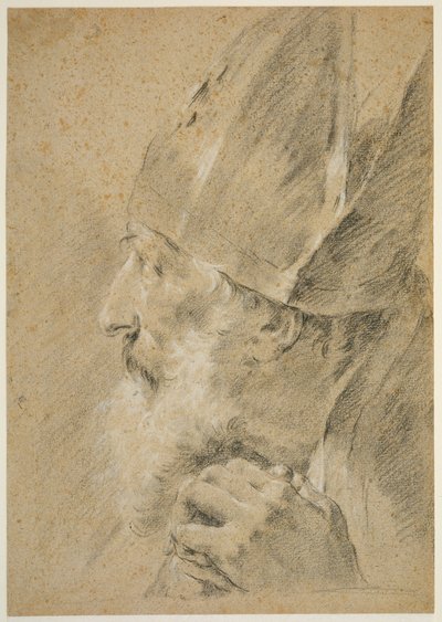Head of a Bishop in Profile by Giovanni Battista Piazzetta