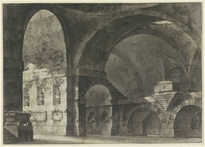 Interior of a Large Antique Building with Barrel Vaults and a Dome Substructure by Giovanni Battista Piranesi (attributed to)