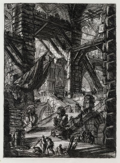 Imaginary Prisons: Staircase with Trophies and Two Flags by Giovanni Battista Piranesi