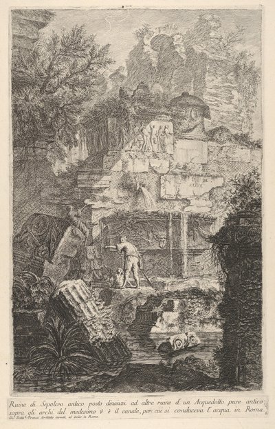 Plate 6: Ruins of an Ancient Tomb in Front of Ruins of an Ancient Aqueduct, 1743 by Giovanni Battista Piranesi