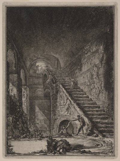 Perspective of the Water Reservoir Staircase, previously mentioned accommodations, indicated in plan in Table XIII with letter G. by Giovanni Battista Piranesi