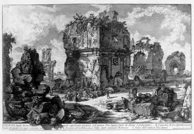 View of a tomb on Via Appia in Rome. Drawing by Giovanni Piranesi (Piranese) 1756 by Giovanni Battista Piranesi