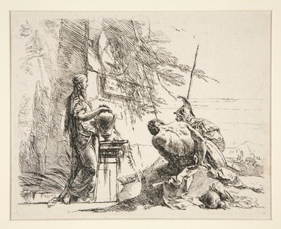 Standing Woman and Seated Man Before an Obelisk, from the Series Vari Capricci by Giovanni Battista Tiepolo