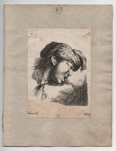 Turkish head with scarf by Giovanni Benedetto (1609 64) (after) Castiglione