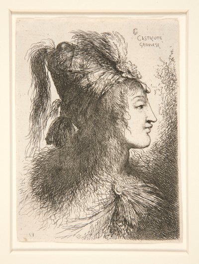 Figure Facing Right, from the Series Small Studies of Heads by Giovanni Benedetto Castiglione