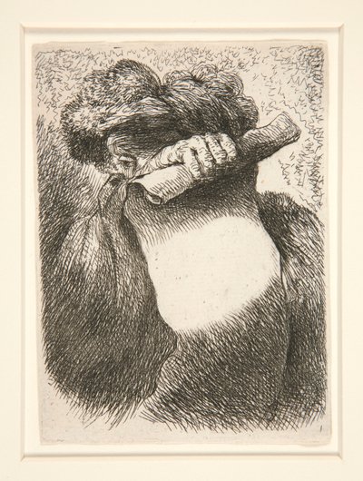 Figure Holding a Large Banderole, from the Series Small Studies of Heads by Giovanni Benedetto Castiglione