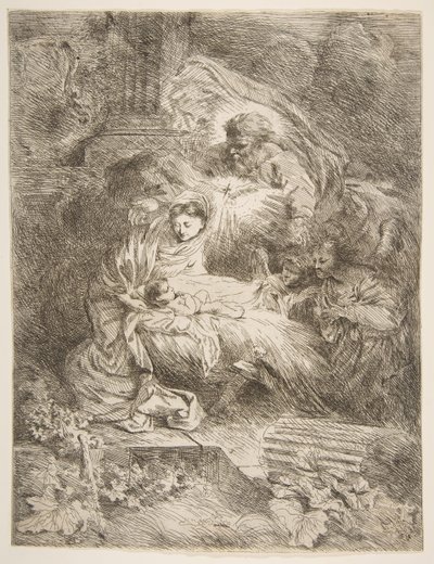 God the Father Observing the Virgin and Child, Angels to the Right by Giovanni Benedetto Castiglione