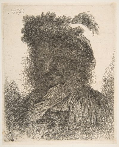 Head of a Man in Shadow Turned Slightly to the Left by Giovanni Benedetto Castiglione