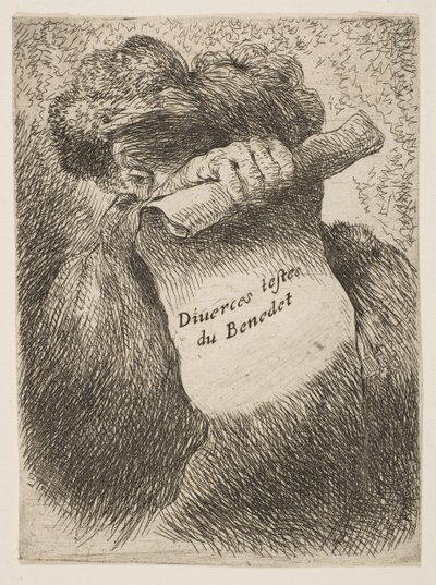 Man holding a scroll in front of his face, from the series of Small Heads in Ori..., ca. 1645-1650 by Giovanni Benedetto Castiglione