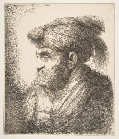 Man wearing a turban facing left, from the series of Large Oriental Heads by Giovanni Benedetto Castiglione