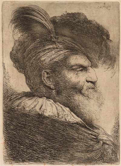 Man with a Long Beard and Headdress, Facing Right by Giovanni Benedetto Castiglione