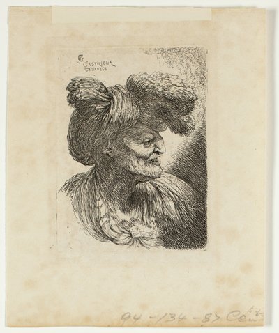 Old Man Wearing a Turban Ornamented with Fur, Facing Right, from Small Studies of Heads in Oriental Headdress by Giovanni Benedetto Castiglione