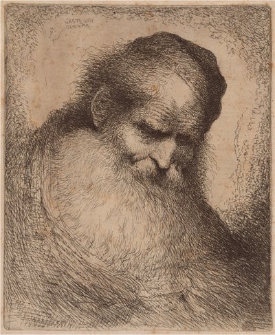 Old Man with a Long Beard and Skullcap, Leaning Forward by Giovanni Benedetto Castiglione