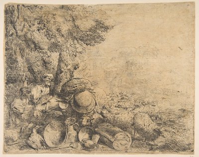 Two Shepherds, a Donkey, and Other Animals in a Landscape, ca. 1638-1640 by Giovanni Benedetto Castiglione