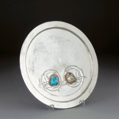 An English Pewter Plate with Turquoise Enamels by Giovanni Bigatti