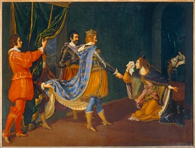 Isabelle of Aragon imploring Charles VIII in favor of her father, Alfonso, King of Naples, and her husband, Giovanni Galeazzo Sforza, Duke of Milan by Giovanni Biliverti