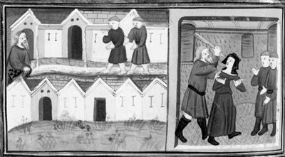 Decameron, Calandrino and his friends search for the heliotrope in the Mugnon; Calandrino beats his wife. Eighth day, story 1 by Giovanni Boccaccio
