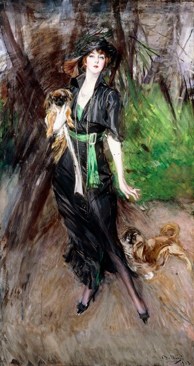 Portrait of a Lady, Lina Bilitis, with Two Pekineses by Giovanni Boldini