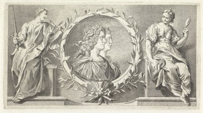 Cartouche with Laureate Man and Woman by Giovanni Cattini (attributed to)