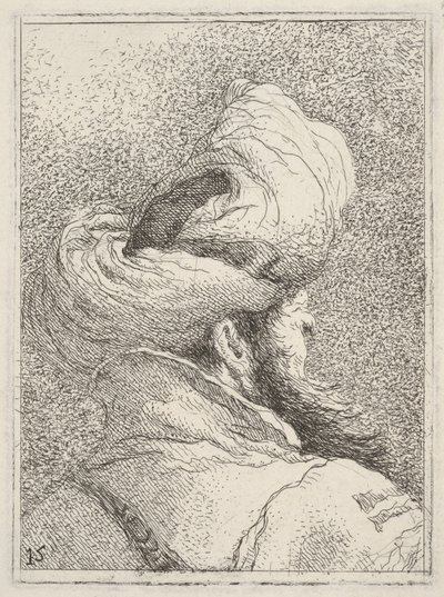 Bearded Man Wearing a Turban, Depicted in Bust Length from Behind in Three-Quarters View, from "Collection of Heads" (Raccolta di teste) by Giovanni Domenico Tiepolo