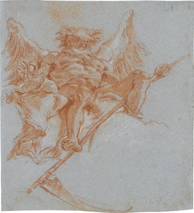 Chronos on Clouds; verso: Study of Drapery by Giovanni Domenico Tiepolo