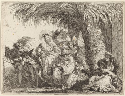 Joseph Kneels with the Child before Mary on the Donkey by Giovanni Domenico Tiepolo