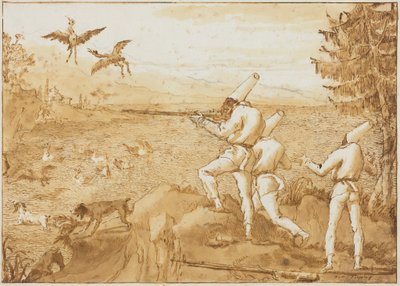 Punchinellos Hunting Waterfowl by Giovanni Domenico Tiepolo