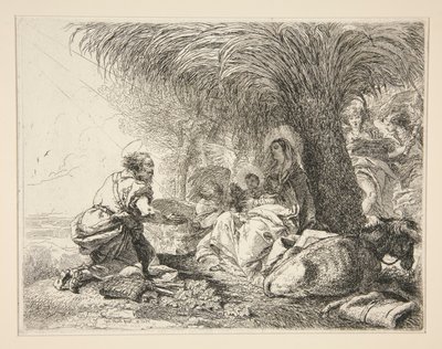 Saint Joseph Adoring the Infant Jesus, from the series Idee pittoresche sopra la fuga in Egitto (Flight into Egypt) by Giovanni Domenico Tiepolo