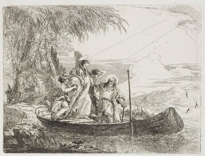 The Holy Family Entering the Boat with the Help of the Angels (plate sixteen from The Flight into Egypt) by Giovanni Domenico Tiepolo