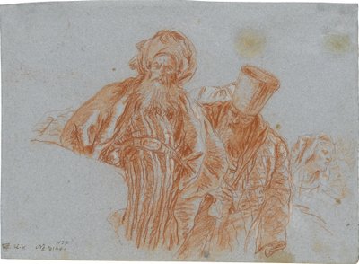 Two Oriental Merchants; verso: Left Hand Holding a Crucifix by Giovanni Domenico Tiepolo