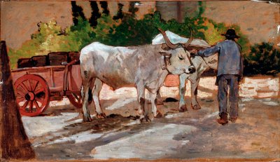 Cart with Bulls and Peasant by Giovanni Fattori