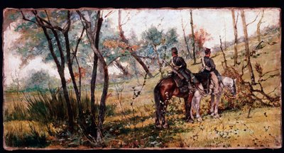 Two Soldiers Riding Under the Trees by Giovanni Fattori