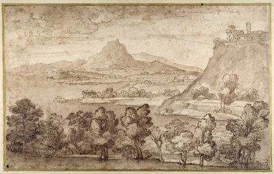 Landscape with a Hill Town and a More Distant Mountain by Giovanni Francesco Grimaldi