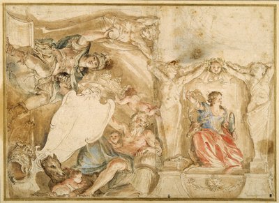 Allegorical decoration for one corner of a coved ceiling by Giovanni Francesco Romanelli