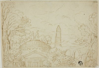 Landscape with Temple, Obelisk and Aqueduct by Giovanni Francesco Grimaldi