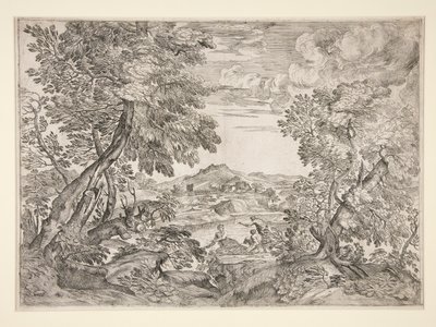 Landscape with Three Men by a River by Giovanni Francesco Grimaldi