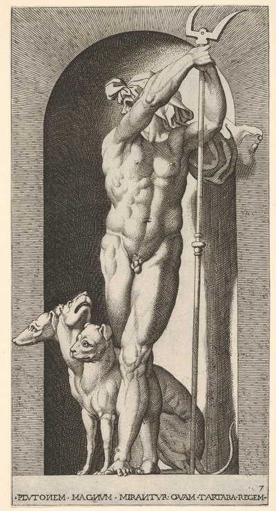 Pluto in a Niche, Holding a Bident, with Cerberus Next to Him by Giovanni Jacopo Caraglio