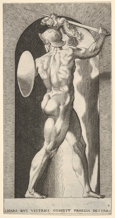 Mars in a Niche, Holding a Sword Above His Head with His Right Arm, and a Shield by Giovanni Jacopo Caraglio