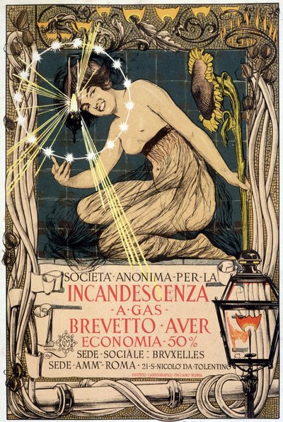 Advertising for gas incandescent lamp, by Mataloni, Italy by Giovanni Maria Mataloni