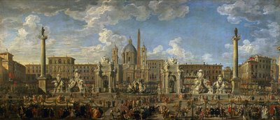 Preparation for the Firework Display Held at Piazza Navona, Rome, to Celebrate the Birth of the Dauphin by Giovanni Paolo Pannini
