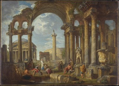 A Capriccio of Roman Ruins with the Pantheon by Giovanni Paolo Pannini
